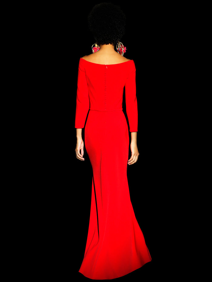 Hannibal Laguna LOOK 16 BELAIR | Vestido Largo En Crepe Rojo Con Falda Sirena