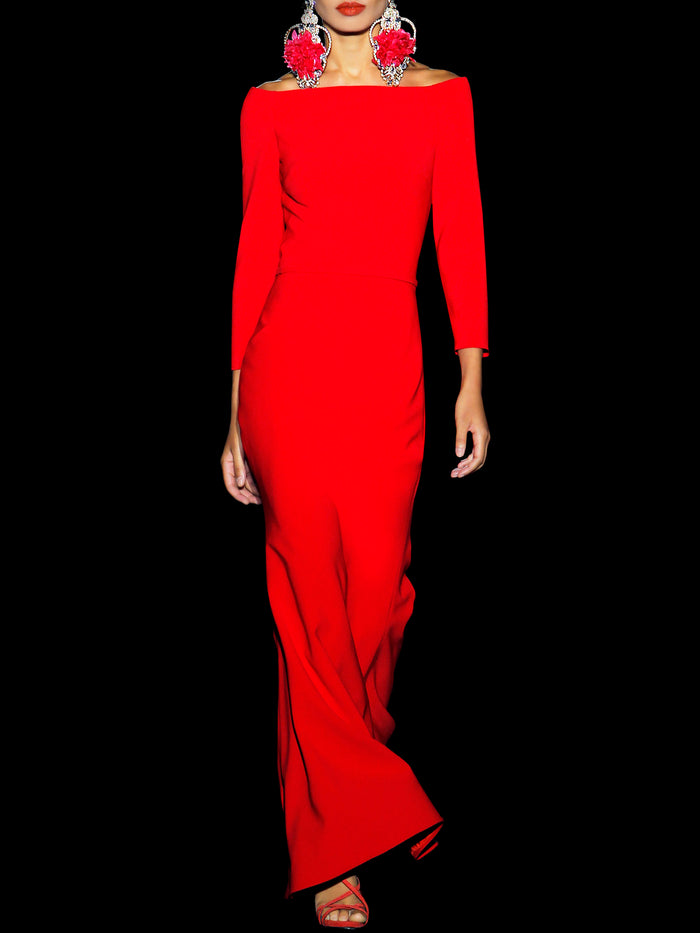 Hannibal laguna LOOK 16 BELAIR | Vestido largo en crepe rojo con falda sirena