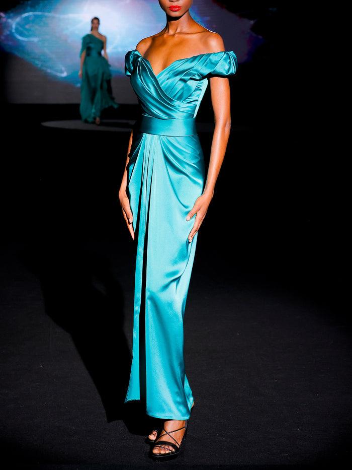 Hannibal Laguna LOOK 16 Vestido JAZMINE | Vestido De Fiesta Realizado En Satin Color Verde