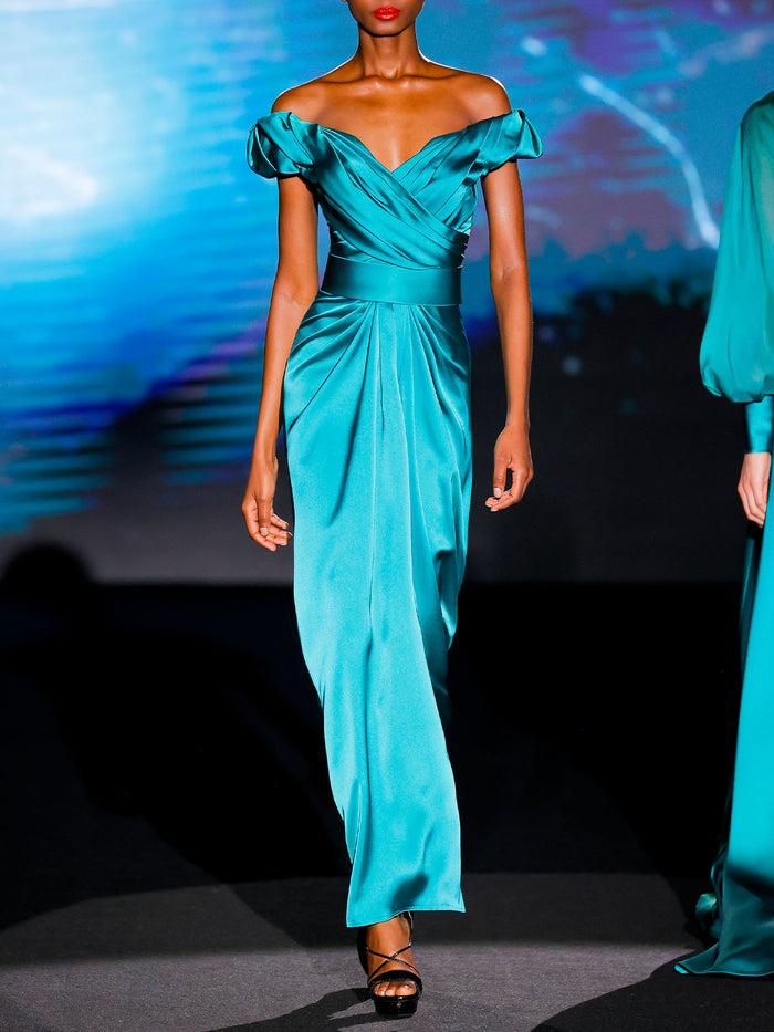 Hannibal laguna LOOK 16 Vestido JAZMINE | Vestido de fiesta realizado en satin color verde