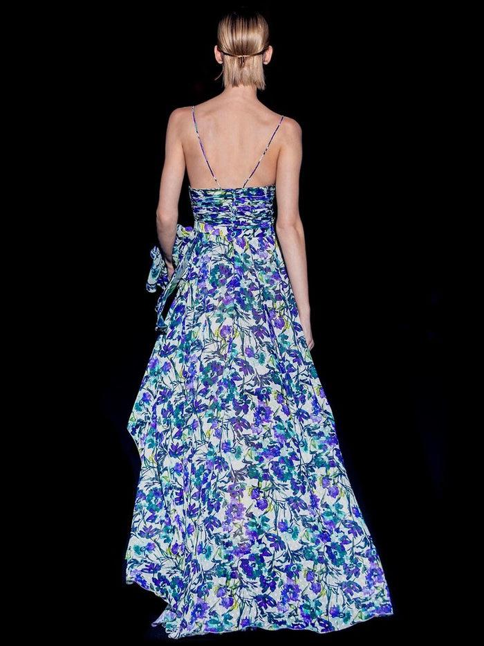 Hannibal Laguna Look 17 COKET | Cuerpo Escote Pico Drapeado En Gasa Plumeti Estampado