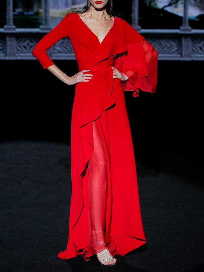 Hannibal Laguna LOOK 17 GALA | Vestido En Crepe Y Gasa Color Geranio