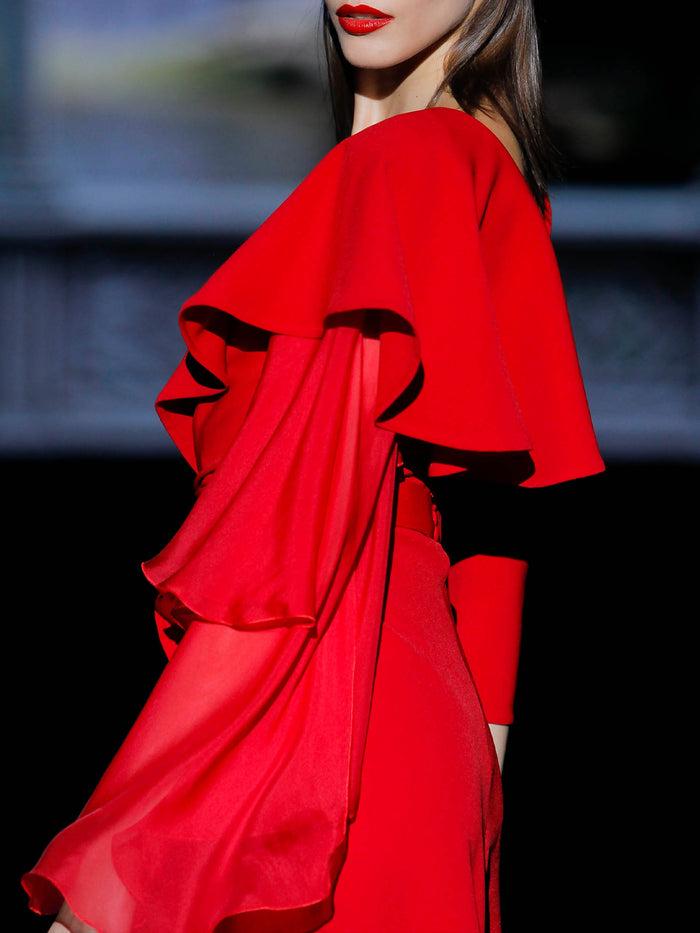 Hannibal Laguna LOOK 17 GALA | Vestido En Crepe Y Gasa Color Geranio