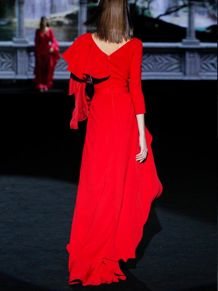 Hannibal Laguna LOOK 17 GALA | Vestido En Crepe Y Gasa Color Geranio