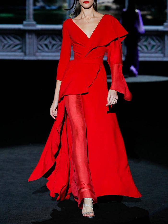 Hannibal laguna LOOK 17 GALA | Vestido en crepe y gasa color geranio