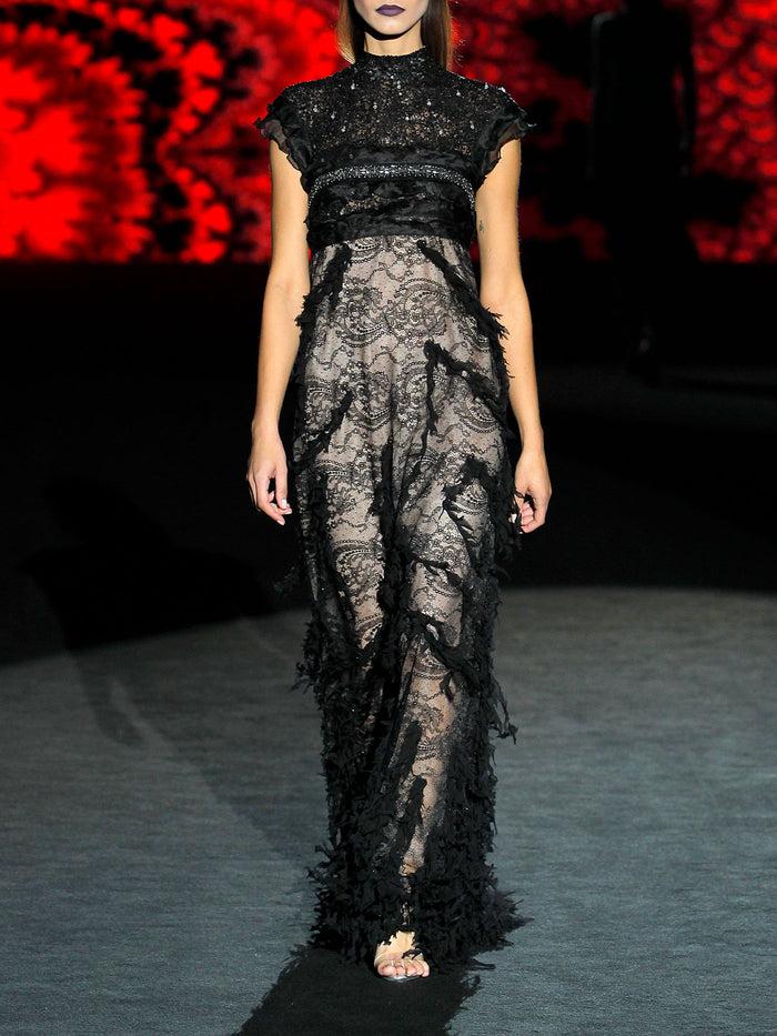 Hannibal laguna LOOK 17 HIROSAKI | Vestido en chantilly negro con malla bordada