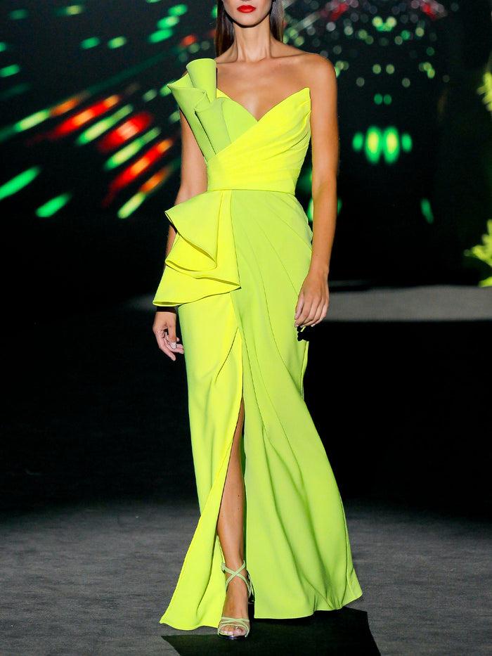 Hannibal laguna LOOK 17 ITALIER | Vestido de fiesta largo de crepe lima y manzana