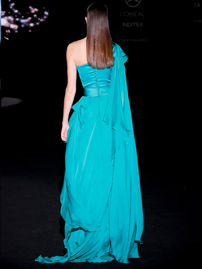 Hannibal Laguna LOOK 17 Vestido JANAIS | Vestido Asimétrico De Fiesta Realizado En Gasa Verde