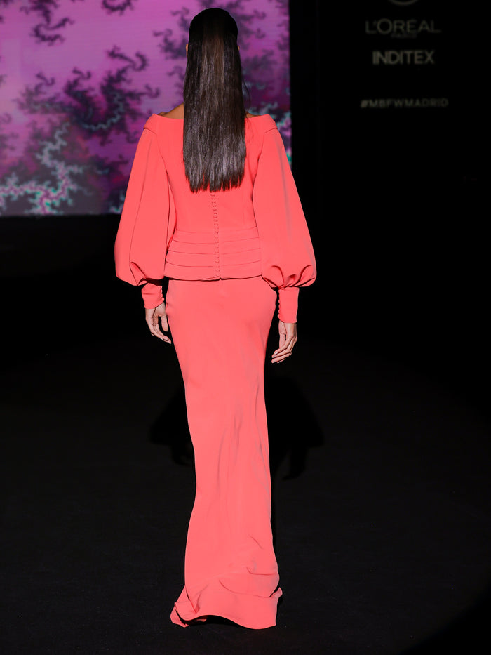 Hannibal Laguna LOOK 17 Vestido KENDRA | Vestido En Crepe Pomelo Con Escote Amplio Y Caparazón Drapeado