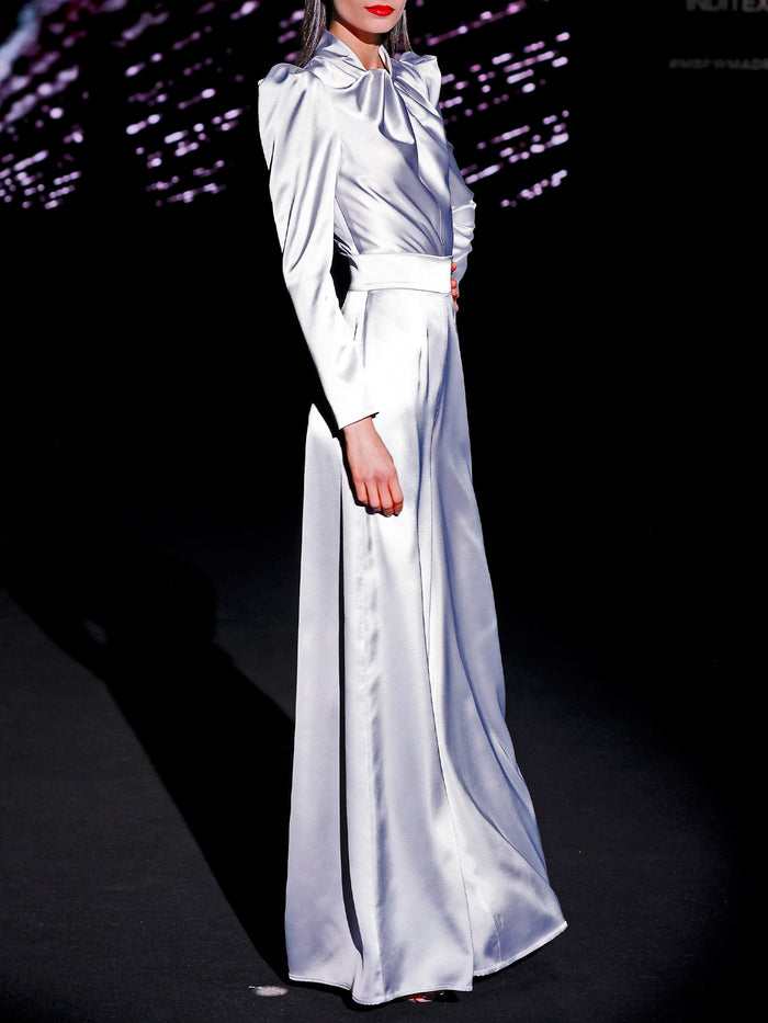 Hannibal Laguna LOOK 18 Body JUCUI Y Pantalón JELIO | Body De Fiesta Realizado En Satín Color Gris Perla. Pantalón Realizado En Satin Color Gris Perla