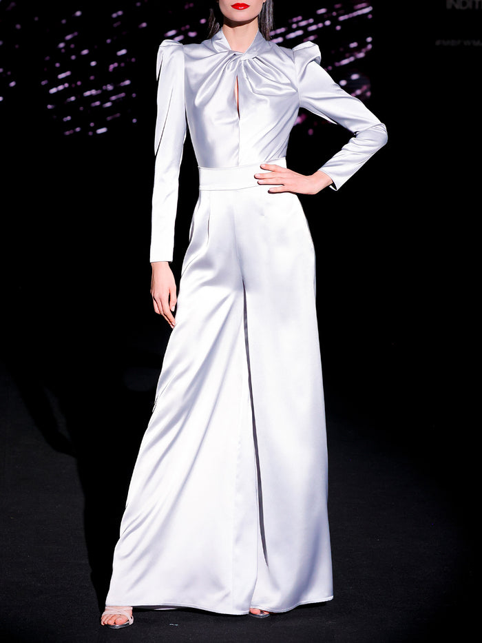 Hannibal Laguna LOOK 18 Body JUCUI Y Pantalón JELIO | Body De Fiesta Realizado En Satín Color Gris Perla. Pantalón Realizado En Satin Color Gris Perla