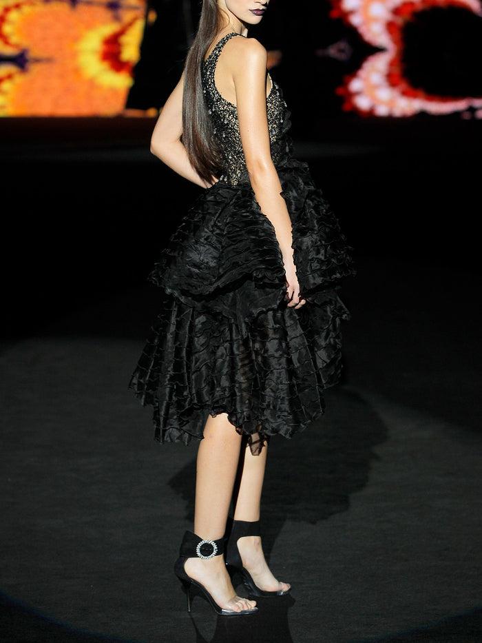 Hannibal Laguna LOOK 18 HYMAN | Vestido En Malla Bordada Y Organza Negra