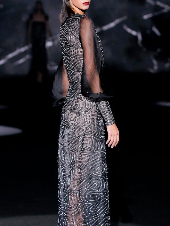 Hannibal Laguna Look 18 XILDA | Vestido Midi De Fiesta En Pedreria Color Negro