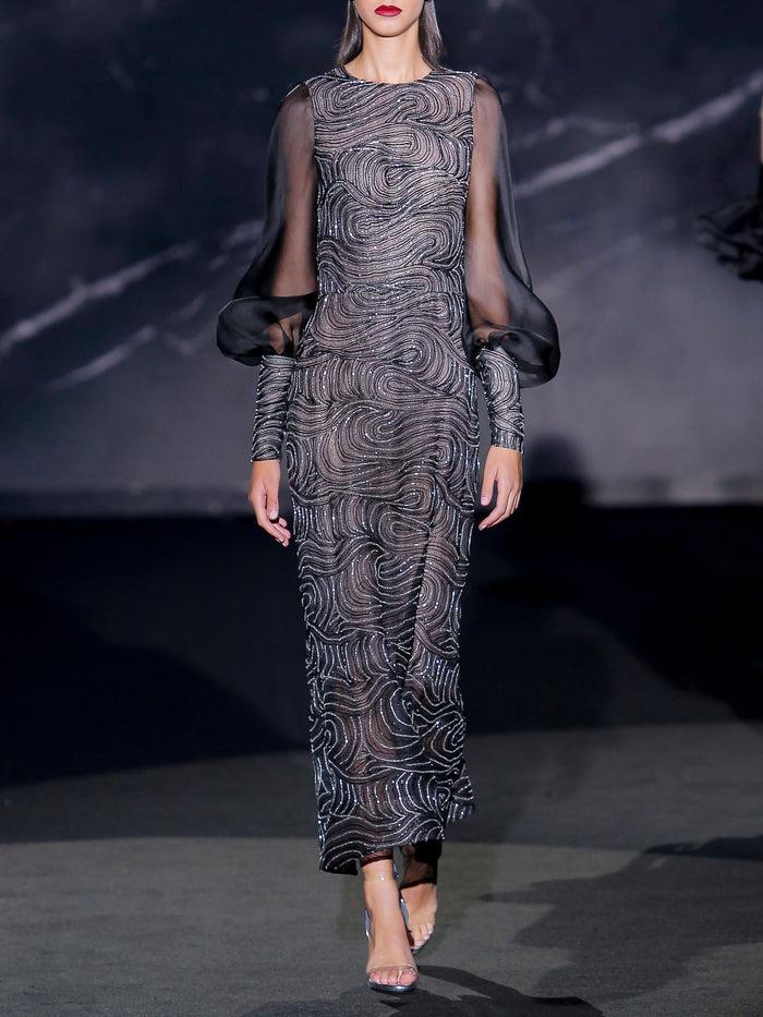 Hannibal laguna Look 18 XILDA | Vestido midi de fiesta en pedreria color negro