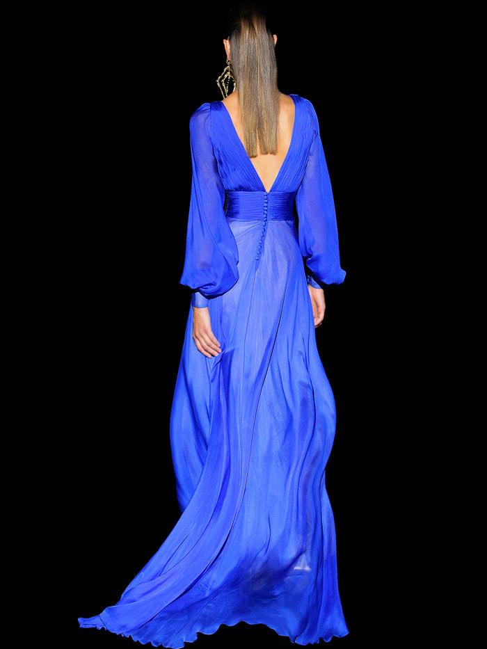 Hannibal Laguna LOOK 19 BLUMETI | Vestido Largo De Fiesta En Gasa Azul Royal