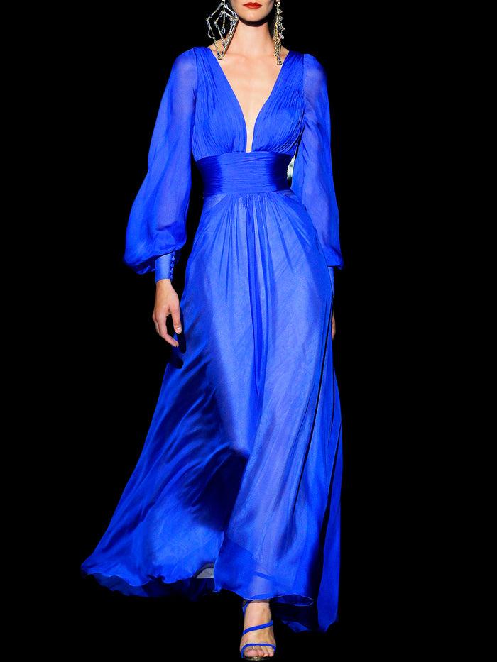 Hannibal laguna LOOK 19 BLUMETI | Vestido largo de fiesta en gasa azul royal