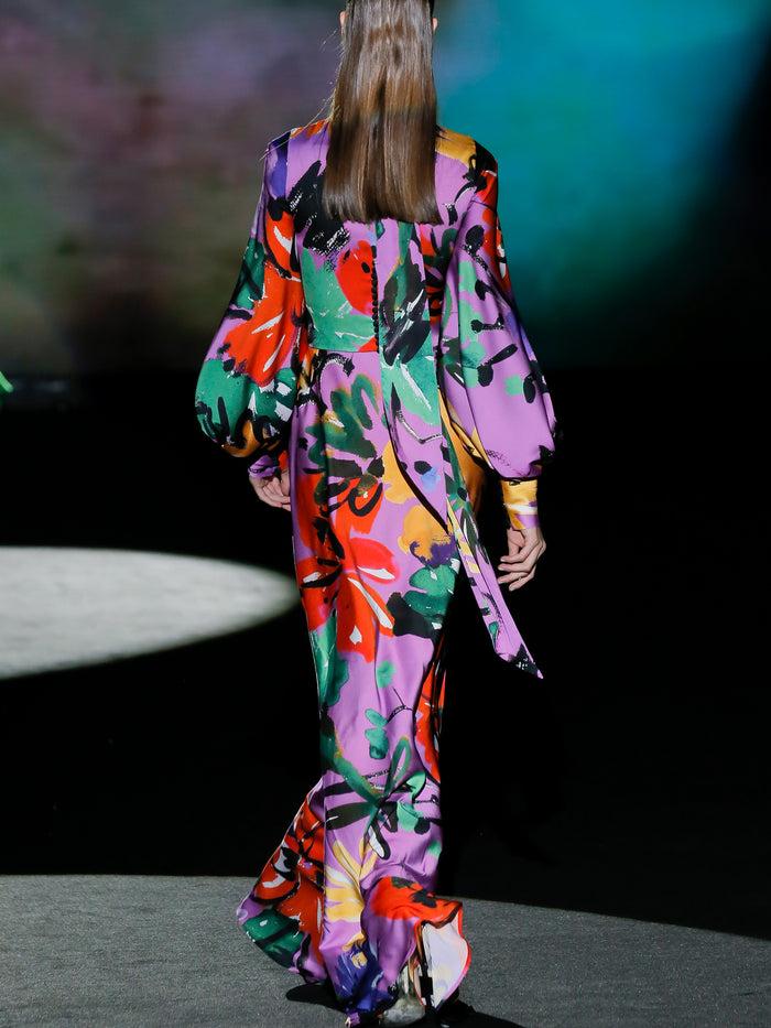 Hannibal Laguna LOOK 19 FIORELINO | Vestido De Fiesta En Satín Estampado Floral Con Falda Evasé