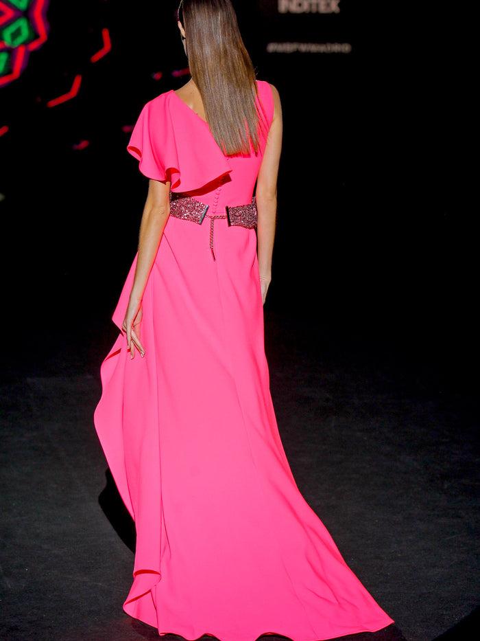 Hannibal Laguna LOOK 19 IDANKO | Vestido De Fiesta Largo En Crepe Coral Y Nude