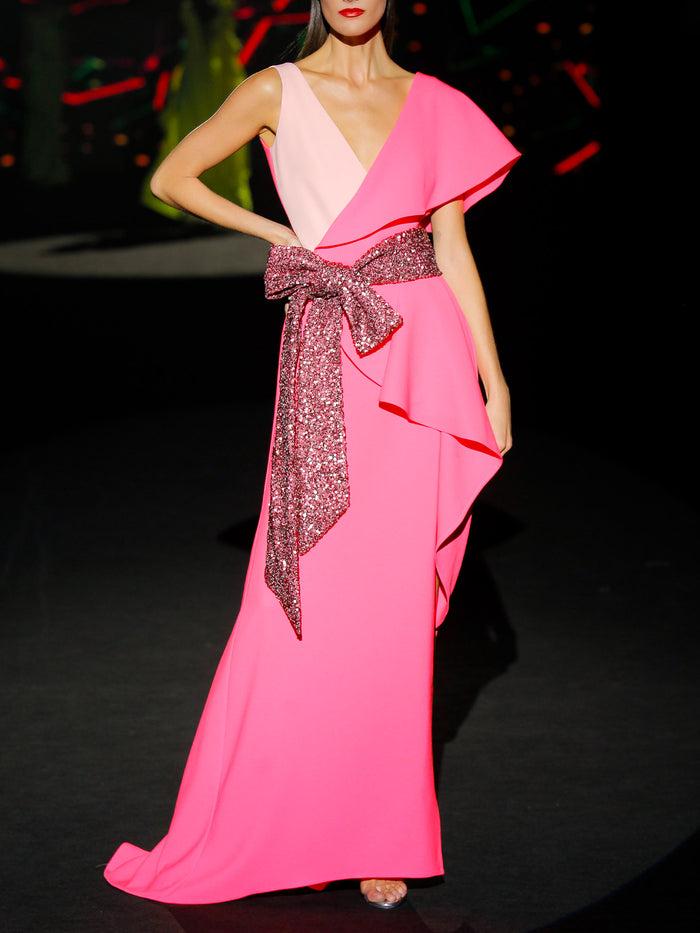 Hannibal laguna LOOK 19 IDANKO | Vestido de fiesta largo en crepe coral y nude