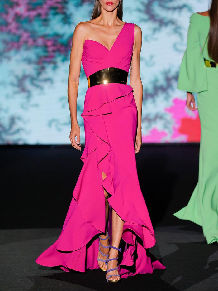 Hannibal laguna LOOK 19 Vestido KAPITEL | Vestido de fiesta largo en crepe grosella