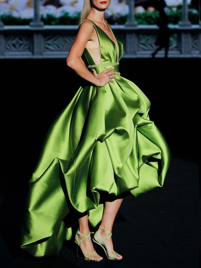 Hannibal Laguna LOOK 2 GLOVERS | Vestido De Fiesta En Mikado Color Manzana