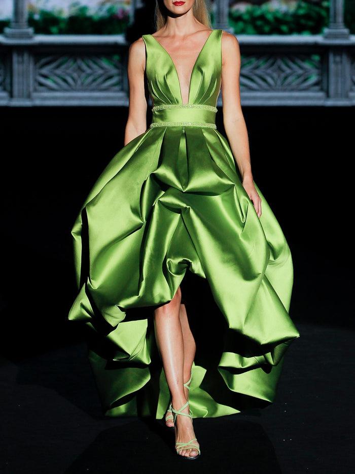 Hannibal laguna LOOK 2 GLOVERS | Vestido de fiesta en mikado color manzana