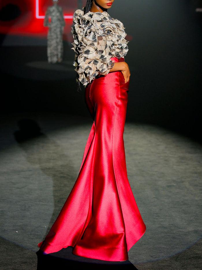 Hannibal Laguna LOOK 2 IZAR - IBATINA | Blusa De Volantes En Gasa Estampada Y Falda Sirena