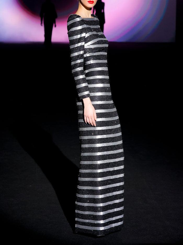 Hannibal Laguna LOOK 2 JAISAL | Vestido De Fiesta Realizado En Paillete Metalizado Plata Y Negro