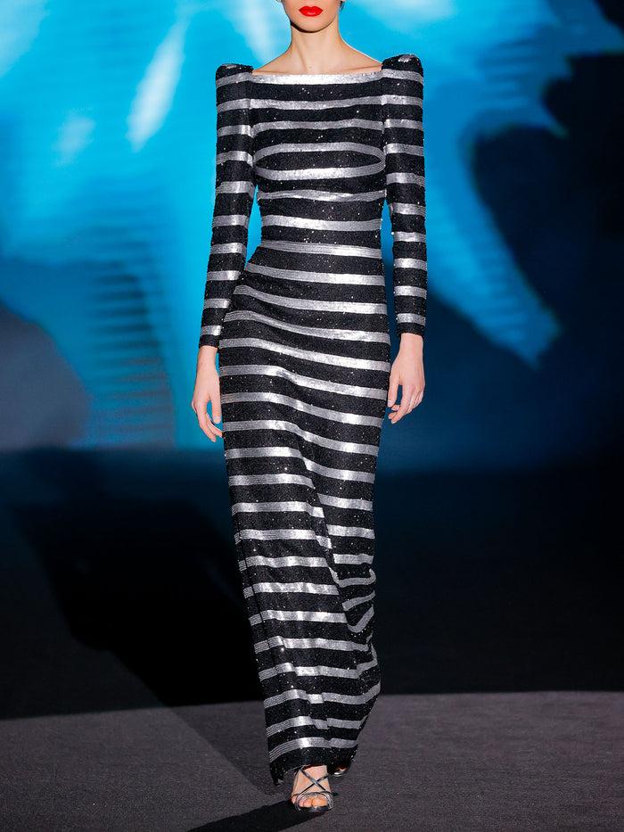 Hannibal laguna LOOK 2 JAISAL | Vestido de fiesta realizado en paillete metalizado plata y negro