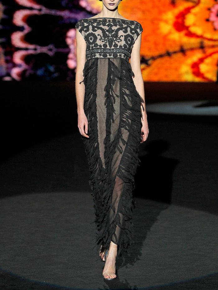 Hannibal laguna LOOK 20 HIBERAL | Vestido en soutache negro y gasa