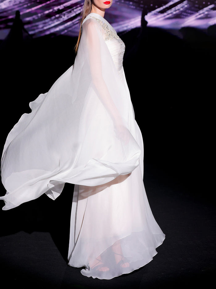 Hannibal Laguna LOOK 20 Vestido Japonia | Vestido De Fiesta Realizado En Gasa De Seda Color Gris Perla