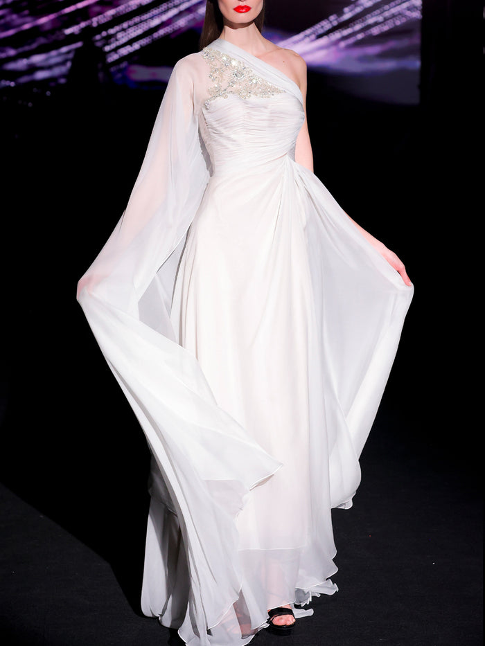 Hannibal Laguna LOOK 20 Vestido Japonia | Vestido De Fiesta Realizado En Gasa De Seda Color Gris Perla