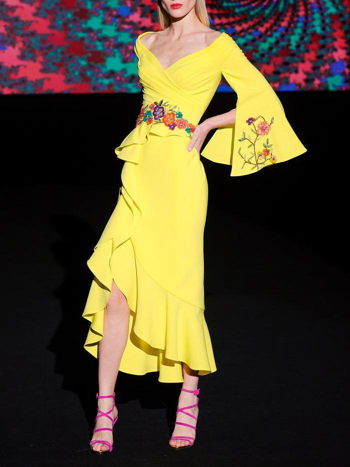 Hannibal Laguna LOOK 20 Vestido KRISTEL | Vestido En Crepe Piña Con Amplio Escote V Drapeado