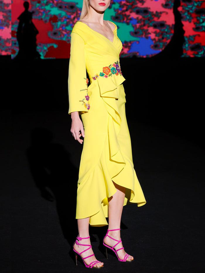 Hannibal Laguna LOOK 20 Vestido KRISTEL | Vestido En Crepe Piña Con Amplio Escote V Drapeado