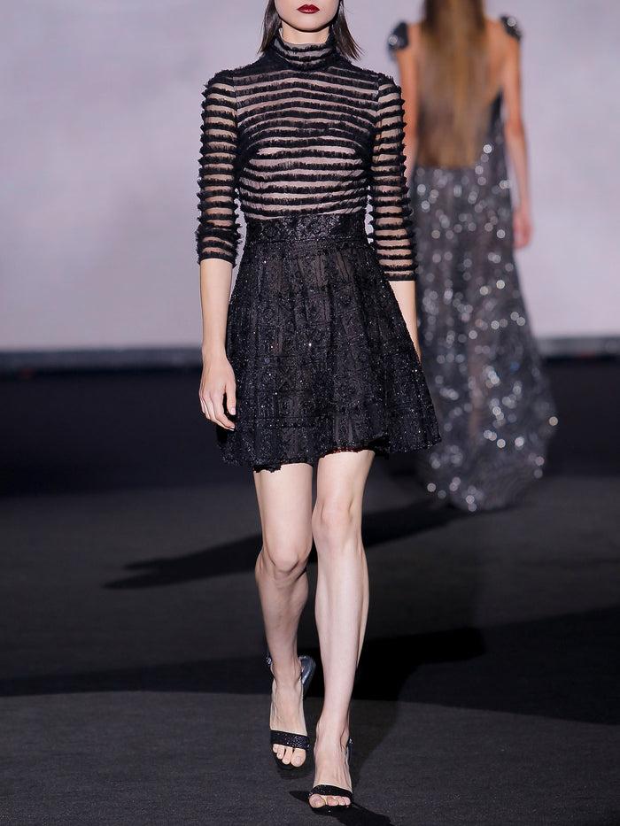 Hannibal laguna Look 20 XAILA | Vestido corto de fiesta en tul volantes y pedreria color negro