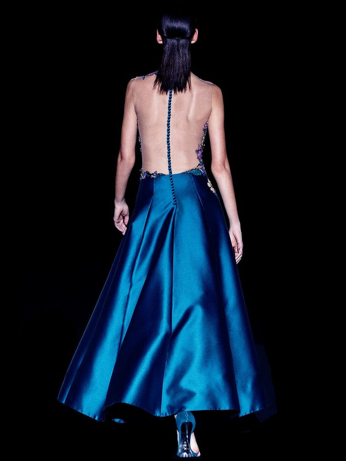 Hannibal Laguna Look 21 CAMELOT | Cuerpo Bordado En Cristal Sobre Base Invisible Y Falda Nesgas