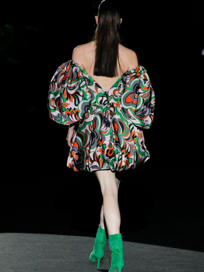 Hannibal Laguna LOOK 21 FANELI | Vestido De Fiesta En Satín Estampado Psicodelico Con Falda Bulbo