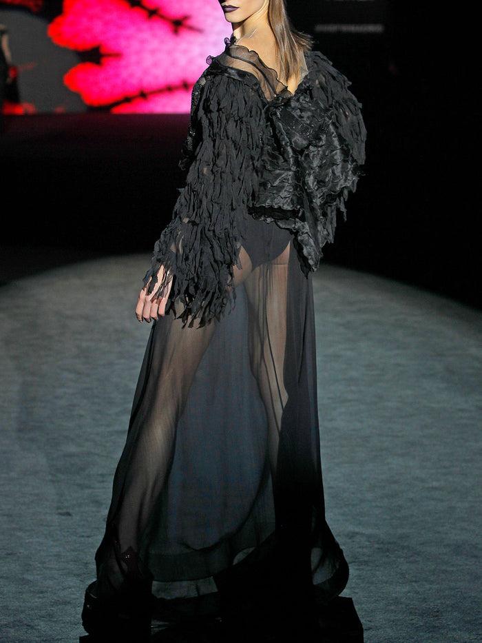 Hannibal Laguna LOOK 21 HISPANIOLA Y HABANA | Cuerpo En Soutache Negro Y Gasa. Falda De Gasa Negra