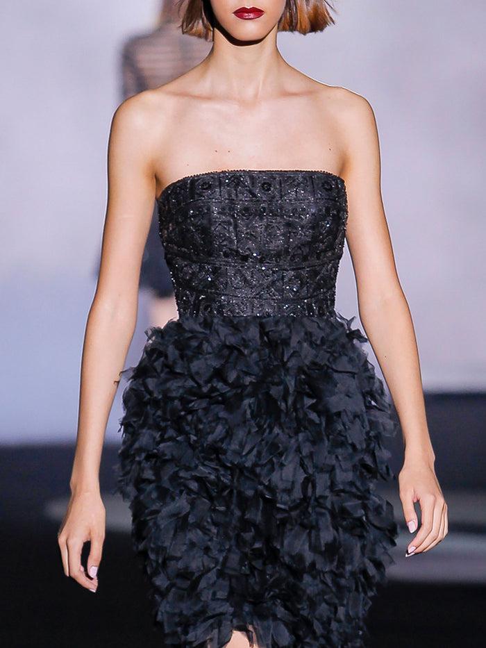 Hannibal Laguna Look 21 XENIA | Vestido Corto De Fiesta En Tul Volantes Y Pedreria Color Negro