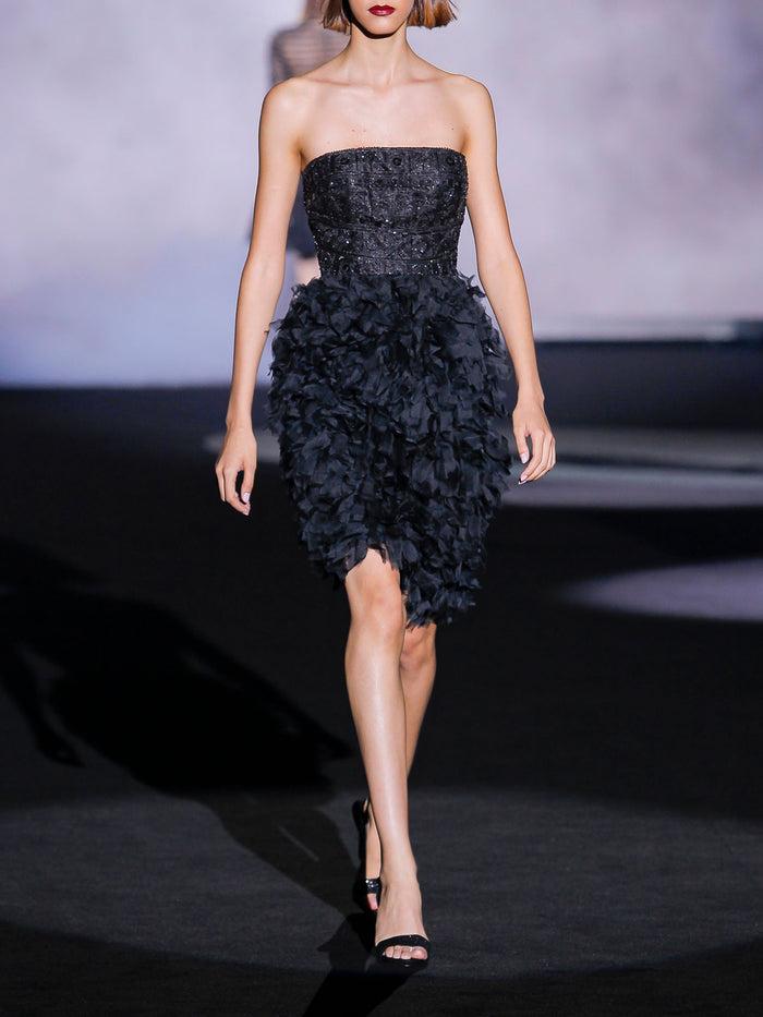 Hannibal laguna Look 21 XENIA | Vestido corto de fiesta en tul volantes y pedreria color negro