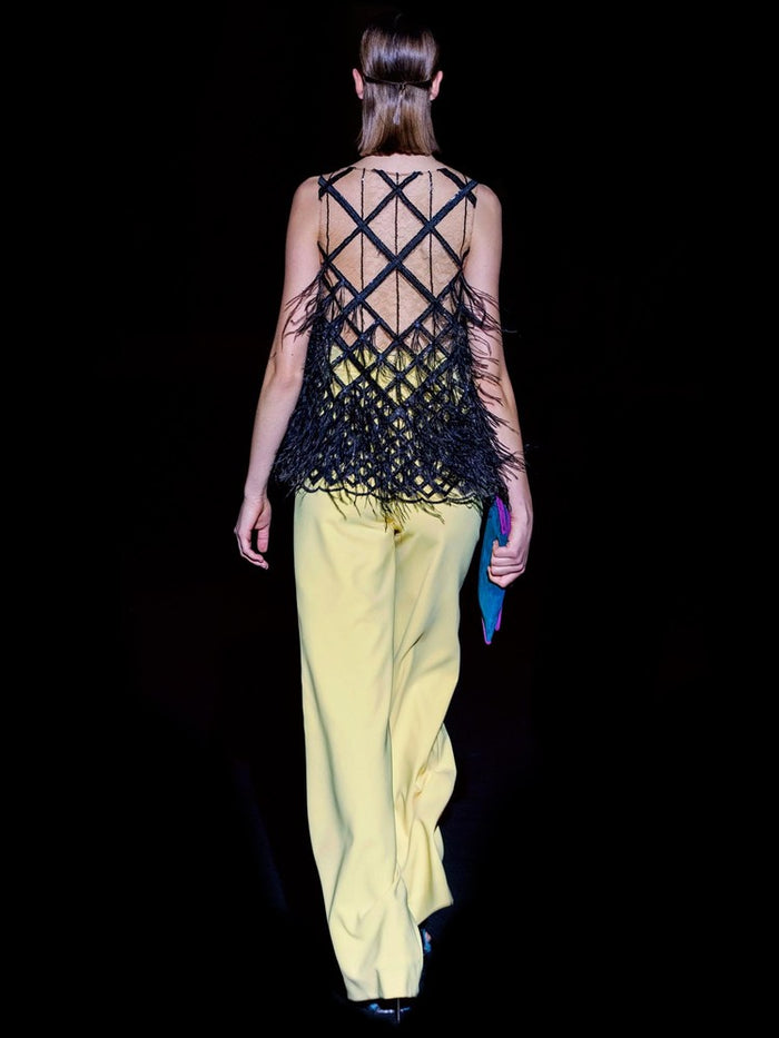 Hannibal Laguna Look 22 CROSBY Y CLIFF | Blusa De Tul Bordado Y Plumas