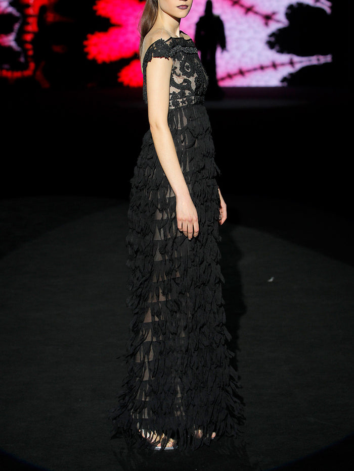 Hannibal Laguna LOOK 22 HARLESTON | Vestido En Soutache Negro Y Gasa Recortada