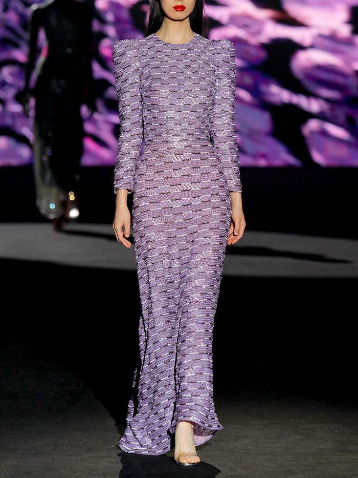 Hannibal laguna LOOK 22 ILBORO | Vestido de fiesta midi bordado color lila