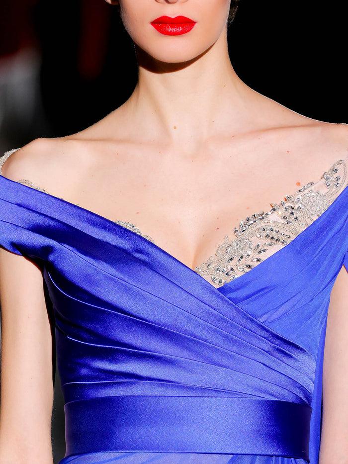 Hannibal Laguna LOOK 22 Vestido JARCHY | Vestido De Fiesta Realizado En Gasa De Seda Color Azul Royal Y Swarovski