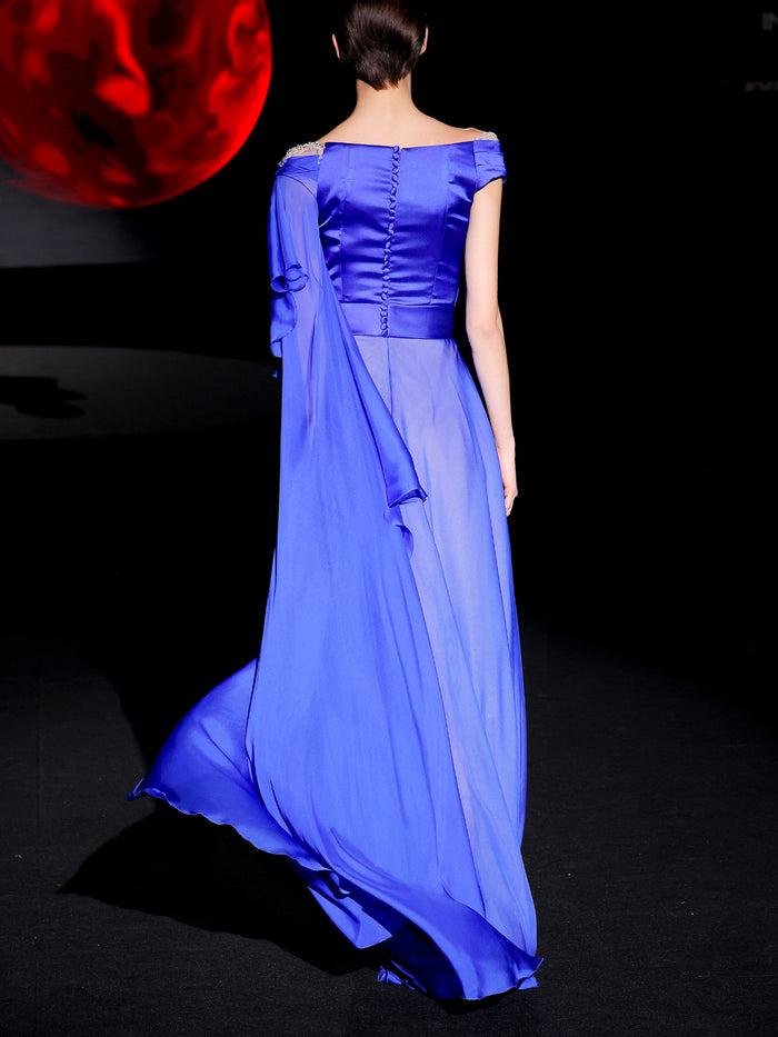 Hannibal Laguna LOOK 22 Vestido JARCHY | Vestido De Fiesta Realizado En Gasa De Seda Color Azul Royal Y Swarovski