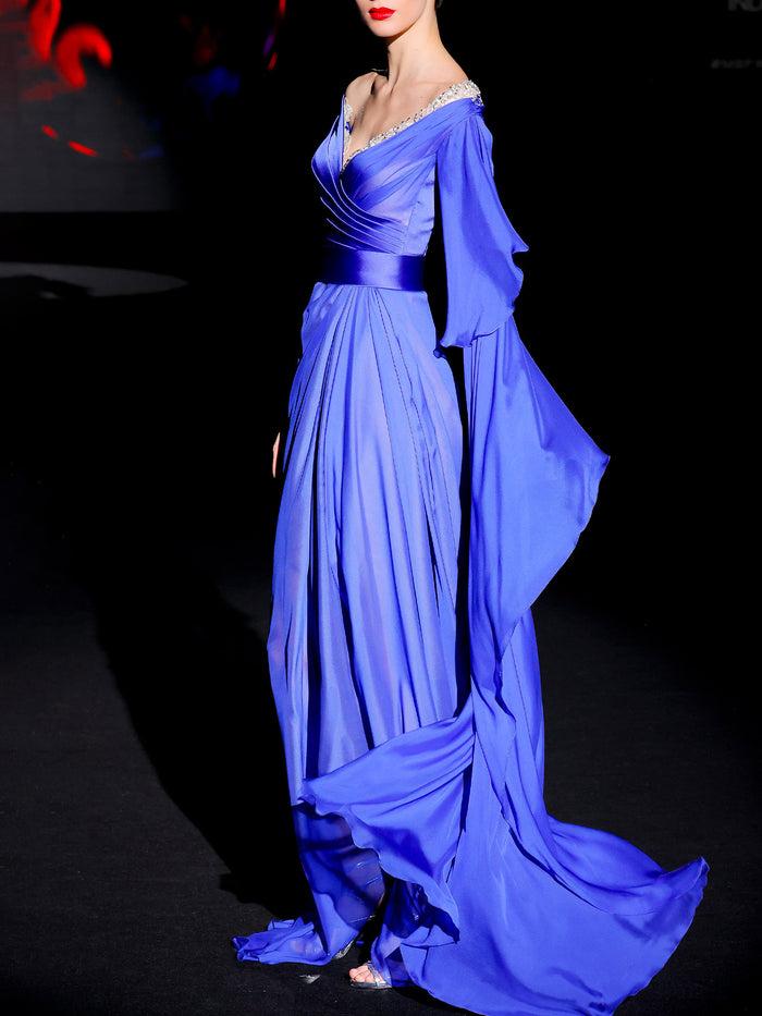 Hannibal Laguna LOOK 22 Vestido JARCHY | Vestido De Fiesta Realizado En Gasa De Seda Color Azul Royal Y Swarovski