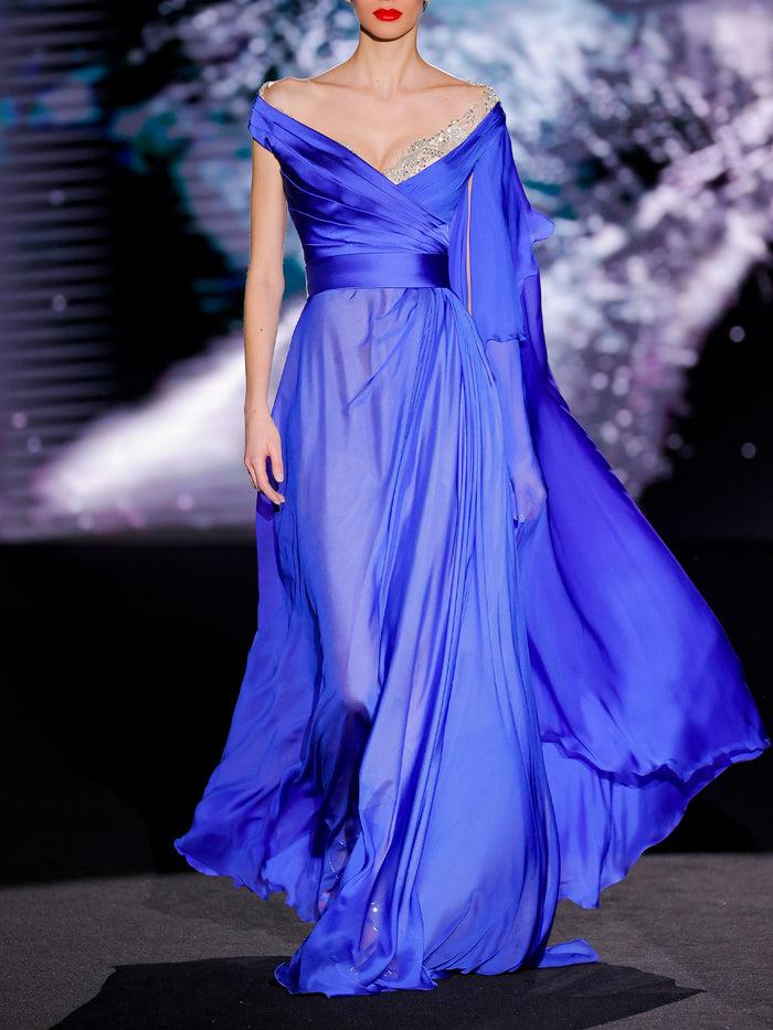 Hannibal laguna LOOK 22 Vestido JARCHY | Vestido de fiesta realizado en gasa de seda color azul royal y swarovski