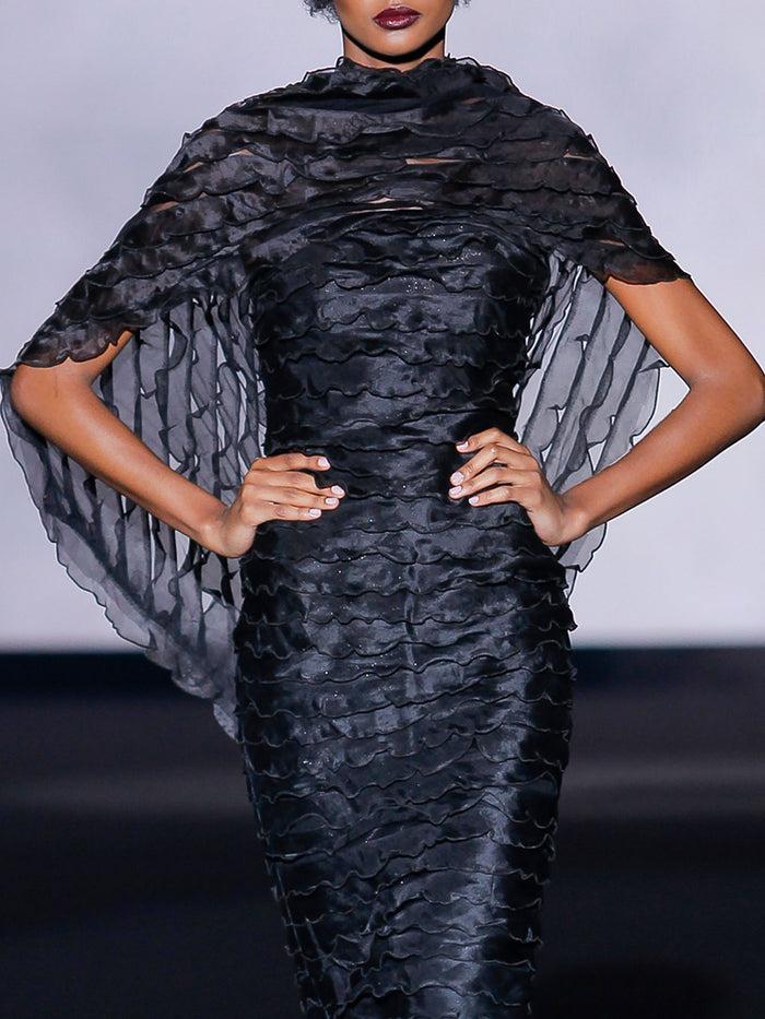 Hannibal Laguna Look 22 XENOVEVA | Vestido Corto De Fiesta En Volantes De Organza Color Negro