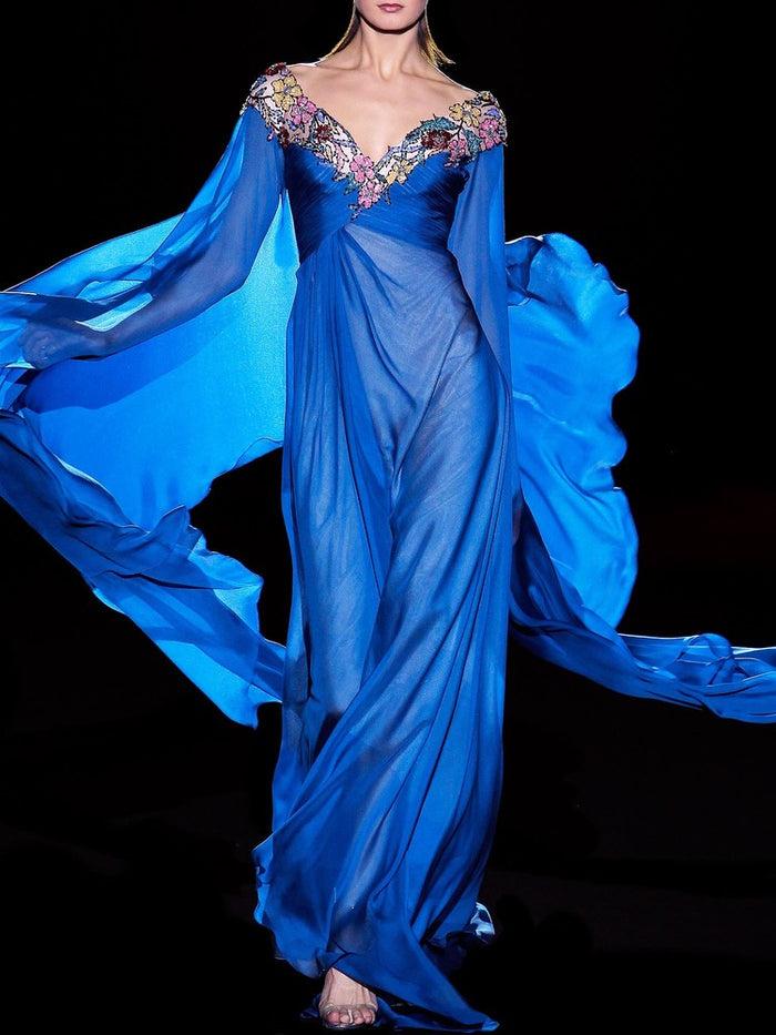 Hannibal laguna Look 23 CAMERON | Vestido imperio asimetrico en gasa de seda