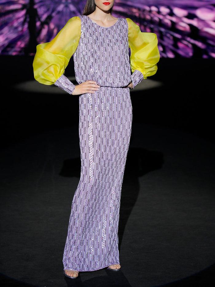 Hannibal Laguna LOOK 23 ILIUM Y INGA | Blusa Y Falda Bordada En Color Lila